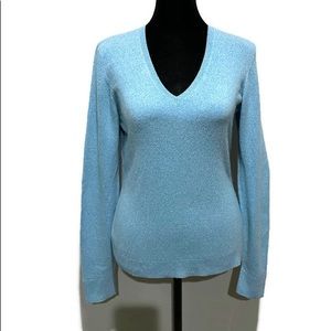 Ann Taylor 100% Cashmere V-Neck Sweater, Size XS, Light Blue